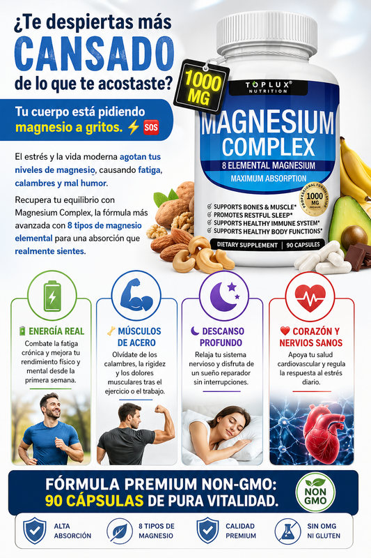 Magnesium Complex 8-en-1 | Energía Máxima y Adiós Calambres (90 Cápsulas)
