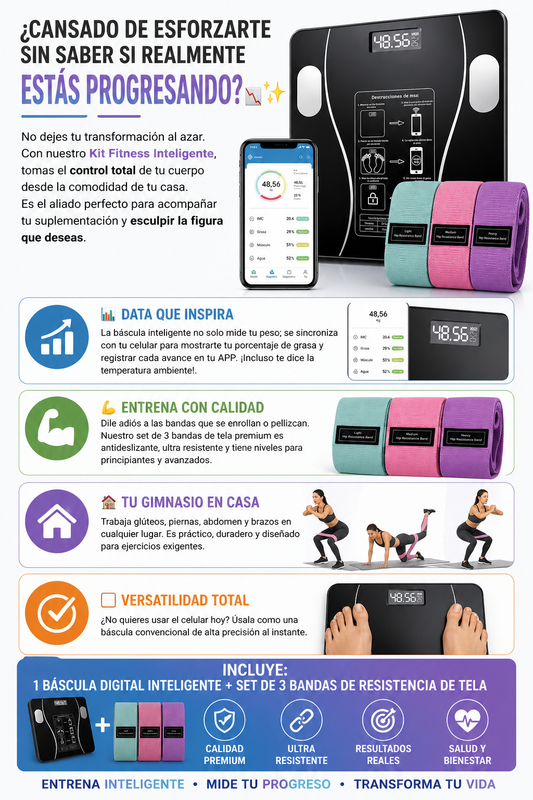 Kit Transformación: Báscula Inteligente + Set 3 Bandas de Tela Antideslizantes
